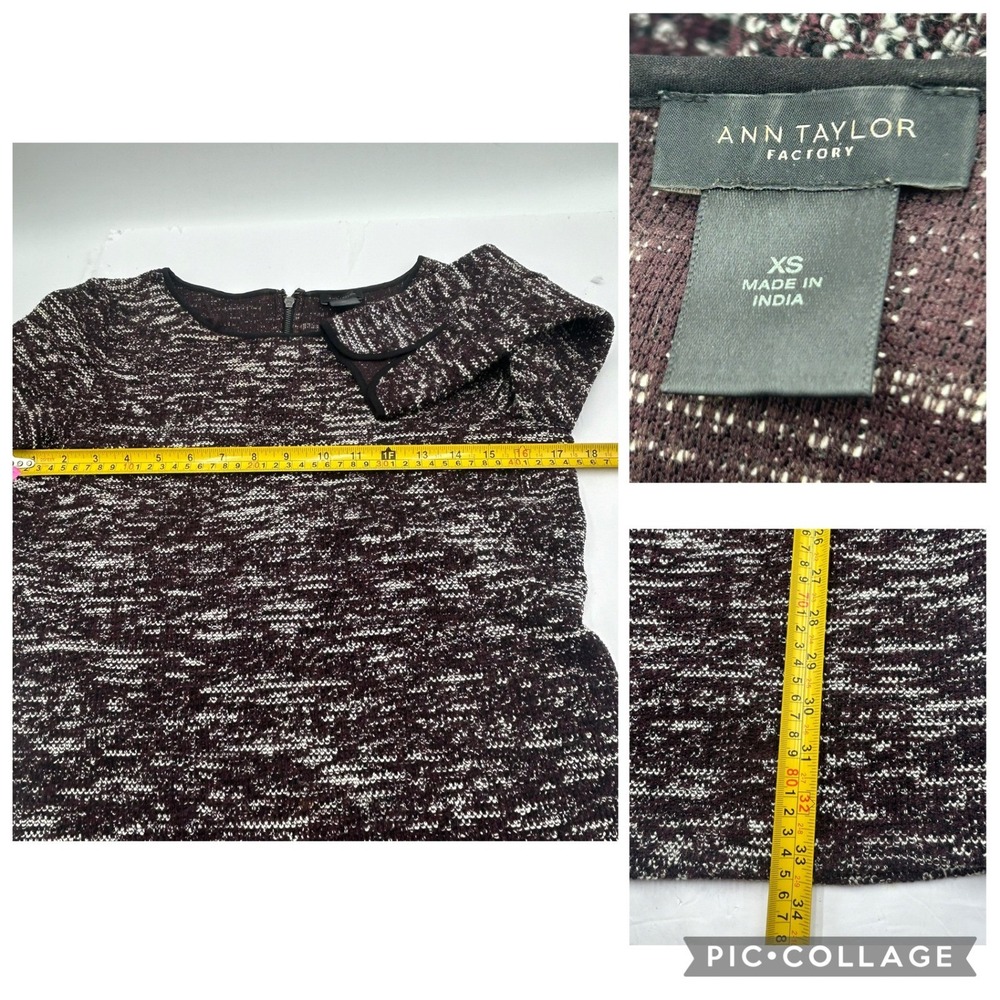 Ann Taylor Factory Sheath Dress Burgundy Marled Knit 3/4 Sleeve Exposed Zip XS - Picture 4 of 10
